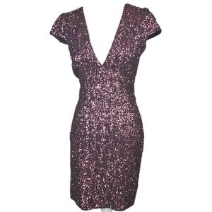 Dress the Population Zoe Sequin Mini Womens Medium Maroon Magenta Party Event